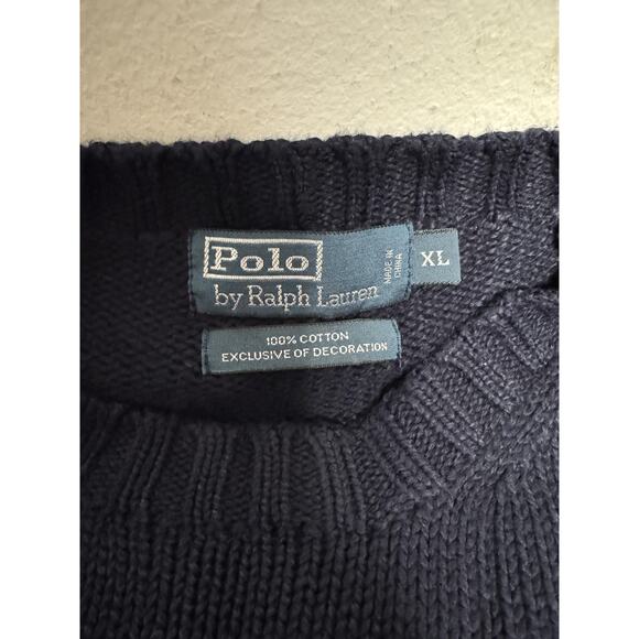 Polo Ralph Lauren Sweater Mens Extra Large Navy Blue Crewneck Red Pony Logo Knit - Picture 4 of 7